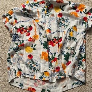 Vibrant Fruit Print Button Down Shirt